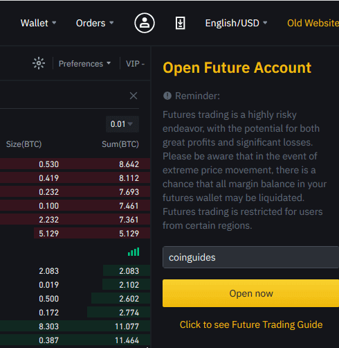 Đăng ký tài khoản hợp đồng tương lai Binance