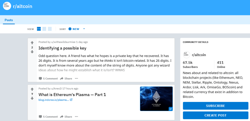 Reddit nya Altcoin-diskussioner