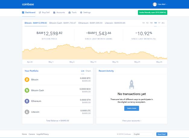 Interfața Coinbase