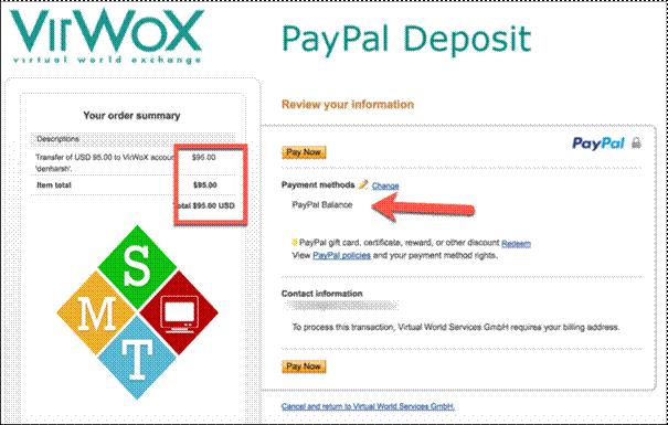 paypal virwox