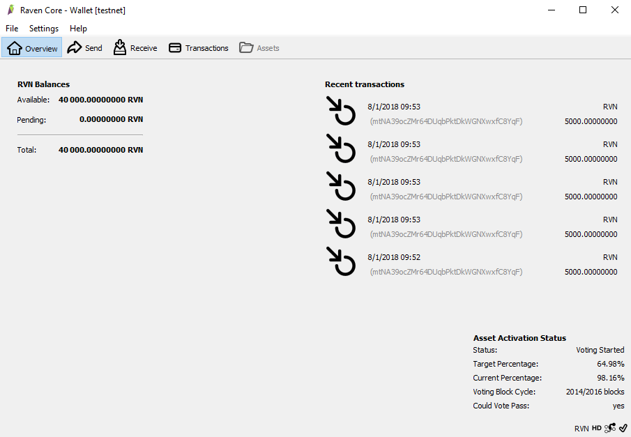 Ravencoin testnet plånbok