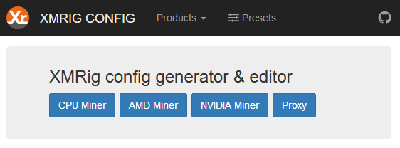 xmrig konfigurācijas ģenerators CPU, AMD un NVIDIA