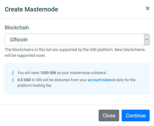 แพลตฟอร์ม GINcoin Masternode